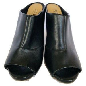 A.N.A. Women's Black Open Toe Slide Sandals Block Heel